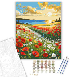  Pipacsmező és Vadvirágok a Tengerparton - számfestő készlet - 40×50 cm (Keretre feszítve)