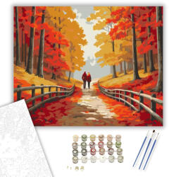  Szerelmespár Őszi Erdőben - számfestő készlet - 40×50 cm (Keretre feszítve)