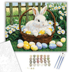 Számfestő Nyuszi Húsvéti Kosárban - számfestő készlet - 40×50 cm (Keretre feszítve) (crea6745-40X50-KF)
