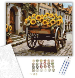 Számfestő Napraforgók a Piaci Kocsin - számfestő készlet - 40×50 cm (Keretre feszítve) (crea5635-40X50-KF)