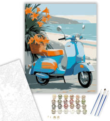  Narancssárga Liliomok Vintage Robogón - számfestő készlet - 40×50 cm (Keretre feszítve)