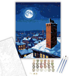  Havas Városi Tető Macskával - számfestő készlet - 40×50 cm (Keretre feszítve)