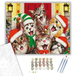  Mikulás Macskák - számfestő készlet - 40×50 cm (Keretre feszítve)