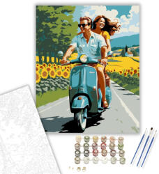  Romantikus Scooter Túra - számfestő készlet - 40×50 cm (Keretre feszítve)