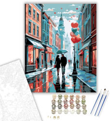  Valentin-napi Séta a Városi Utca Fényei Között - számfestő készlet - 40×50 cm (Keretre feszítve)