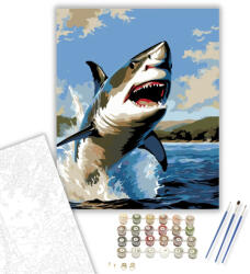  Ugró Nagy Fehér Cápa - számfestő készlet - 40×50 cm (Keretre feszítve)