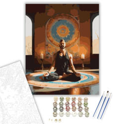  Meditáló Férfi Mandalával - számfestő készlet - 40×50 cm (Keretre feszítve)