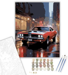 Számfestő Piros Klasszikus Dodge Charger Éjszakai Városi Utcán - számfestő készlet - 40×50 cm (Keretre feszítve) (crea6586-40X50-KF)