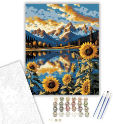  Napraforgómező és Hófödte Hegyek - számfestő készlet - 40×50 cm (Keretre feszítve)