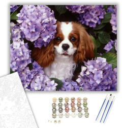  Kutya És Virágok - számfestő készlet - 40×50 cm (Keretre feszítve)