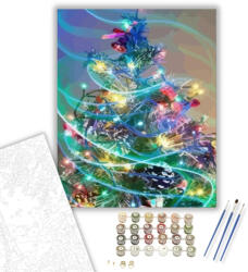  Díszes karácsonyfa - számfestő készlet - 40×50 cm (Keretre feszítve)