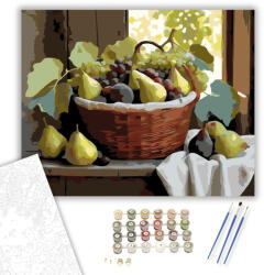  Füge, Körte és Szőlő Kosárban - számfestő készlet - 40×50 cm (Keretre feszítve)