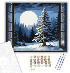  Holdfényes Téli Tájkép - számfestő készlet - 40×50 cm (Keretre feszítve)
