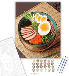  Gőzölgő Ramen Tál Színes Feltétekkel - számfestő készlet - 60×70 cm (Keretre feszítve)