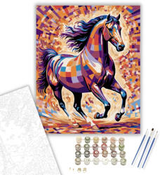  Mozaikszerű Lovas Ábrázolás - számfestő készlet - 40×50 cm (Keretre feszítve)