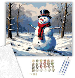  Téli Vidám Hóember - számfestő készlet - 40×50 cm (Keretre feszítve)