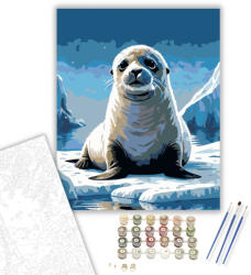 Számfestő Kíváncsi Fóka a Jeges Tájon - számfestő készlet - 40×50 cm (Keretre feszítve) (crea6049-40X50-KF)