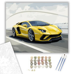 Sárga Lamborghini - számfestő készlet - 40×50 cm (Keretre feszítve)