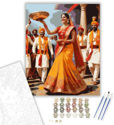  Indiai Esküvői Menet - számfestő készlet - 40×50 cm (Keretre feszítve)