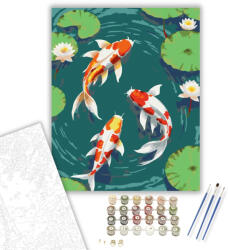 Koi Halak és Lótuszvirágok - számfestő készlet - 40×50 cm (Keretre feszítve)