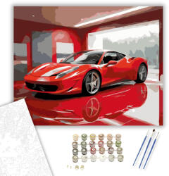  Fényes Piros Ferrari Showroom Világításban - számfestő készlet - 40×50 cm (Keretre feszítve)