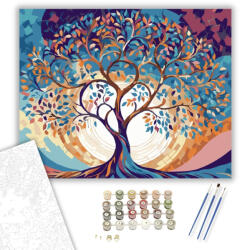  Színes Életfa Kanyargó Ágakkal - számfestő készlet - 40×50 cm (Keretre feszítve)