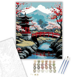 Számfestő Tavaszi Pagoda és Vörös Híd - számfestő készlet - 40×50 cm (Keretre feszítve) (crea7006-40X50-KF)
