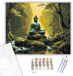  Meditáló Buddha a Természet Közepén - számfestő készlet - 40×50 cm (Keretre feszítve)