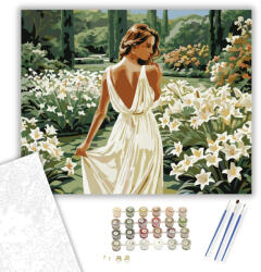 Fehér Liliomok Kertjében - számfestő készlet - 40×50 cm (Keretre feszítve)