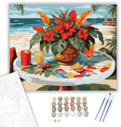  Trópusi Koktélasztal Anthuriumokkal - számfestő készlet - 40×50 cm (Keretre feszítve)