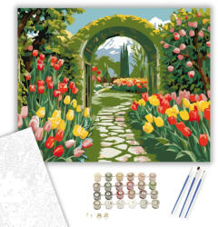 Számfestő Tavaszi Rózsaív a Kertben - számfestő készlet - 40×50 cm (Keretre feszítve) (crea5994-40X50-KF)