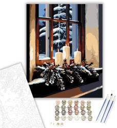  Téli Ablakvarázs - számfestő készlet - 40×50 cm (Keretre feszítve)