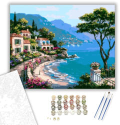 Számfestő Mediterrán tengerparti falu - számfestő készlet - 40×50 cm (Keretre feszítve) (GX6919-40X50-KF)