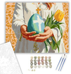  Keresztény Húsvéti Tojás Tulipánokkal - számfestő készlet - 40×50 cm (Keretre feszítve)
