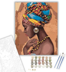  Afrikai nő - számfestő készlet - 40×50 cm (Keretre feszítve)