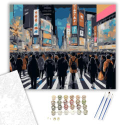 Számfestő Tokió Shibuya Kereszteződés Éjszaka - számfestő készlet - 40×50 cm (Keretre feszítve) (crea7016-40X50-KF)