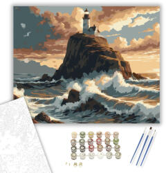 Világítótorony a Sziklás Parton - számfestő készlet - 40×50 cm (Keretre feszítve)