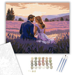  Romantikus Pár a Levendulamezőn - számfestő készlet - 40×50 cm (Keretre feszítve)