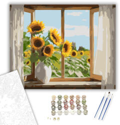 Számfestő Napraforgók az Ablakban - számfestő készlet - 40×50 cm (Keretre feszítve) (crea5631-40X50-KF)