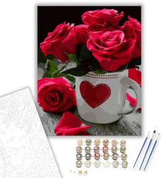  Rózsás bögre - számfestő készlet - 40×50 cm (Keretre feszítve)