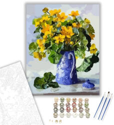 Számfestő Kék vázában sárga virágok - számfestő készlet - 40×50 cm (Keretre feszítve) (crea1338-40X50-KF)