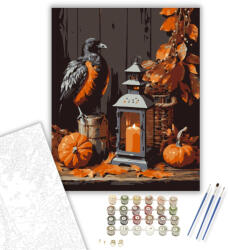  Őszi varjú és lámpás - számfestő készlet - 40×50 cm (Keretre feszítve)