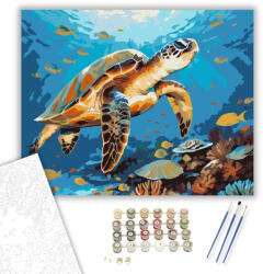 Számfestő Zöld Tengeri Teknős a Korallzátonyon - számfestő készlet - 40×50 cm (Keretre feszítve) (crea6071-40X50-KF)