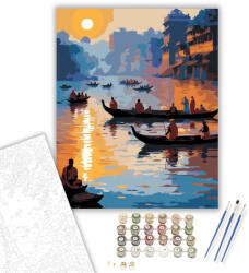  Varanasi Hajnal a Gangesz Partján - számfestő készlet - 40×50 cm (Keretre feszítve)
