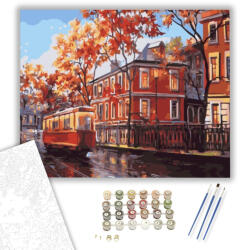  Őszi Villamos - számfestő készlet - 40×50 cm (Keretre feszítve)