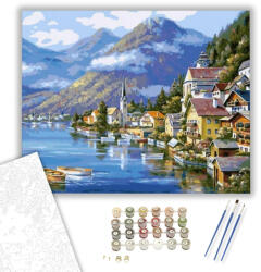  Vízparti Falu - számfestő készlet - 40×50 cm (Keretre feszítve)