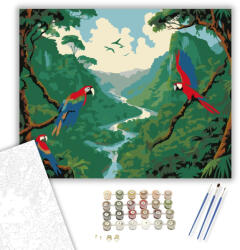  Amazonas Esőerdő Szárnyaló Ara Papagájokkal - számfestő készlet - 40×50 cm (Keretre feszítve)