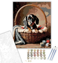 Számfestő Tacskó Kiskutya a Kosárban - számfestő készlet - 40×50 cm (Keretre feszítve) (crea5847-40X50-KF)