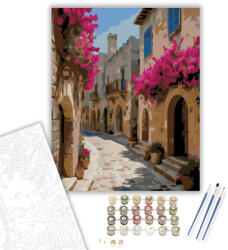  Rhodos Óvárosának Kanyargós Utcarészlete - számfestő készlet - 40×50 cm (Keretre feszítve)