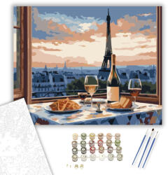  Eiffel-torony és Párizsi Kávézó - számfestő készlet - 60×70 cm (Keretre feszítve)